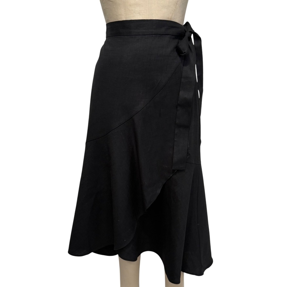 Cuyana Wrap Skirt Womens Large Black Linen Blend Asymmetrical Ruffle